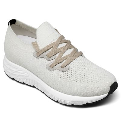 Zapatos Con Alzas Para Hombre Casuales - Punto Blanco Roto Deportivas Con Tacon Oculto 7 CM