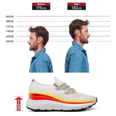 Zapatos Con Alzas Para Hombre Casuales - Punto Blanco Roto Deportivas Con Tacon Oculto 7 CM