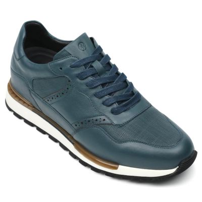 Zapatos Con Alzas Para Hombres - Deportivas Con Tacon Oculto De Cuero Azules 7 CM