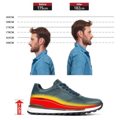 Zapatos Con Alzas Para Hombres - Deportivas Con Tacon Oculto De Cuero Azules 7 CM