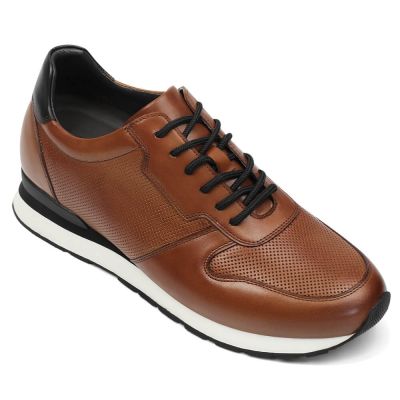 Zapatos Tacon Alto Para Hombres - Zapatos Con Alzas De Piel De Vaca Marrón 8 CM