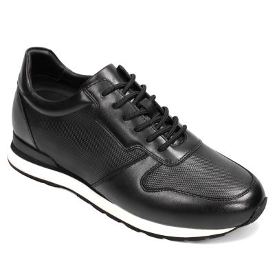 zapatos con alzas para hombre - zapatillas casuales de cuero negro para hombre 8CM