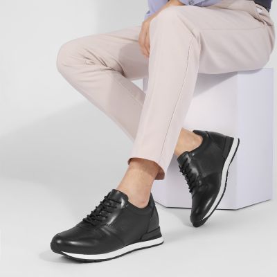 zapatos con alzas para hombre - zapatillas casuales de cuero negro para hombre 8CM