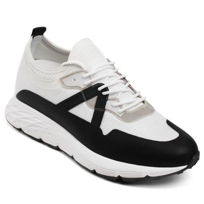 Deportivas Con Tacon Oculto - Zapatos Alzas Para Hombres De Punto Blancos 8 CM