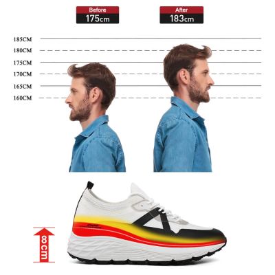 Deportivas Con Tacon Oculto - Zapatos Alzas Para Hombres De Punto Blancos 8 CM