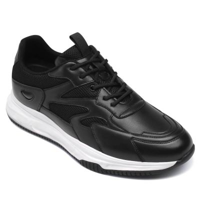 Zapatos De Altura Para Hombres De Cuero De Vaca Negros - Deportivas Con Tacon Oculto 7 CM