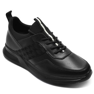 Deportivas Con Tacon Oculto - Zapatos De Hombre Con Alzas De Cuero De Vaca Negros 7 CM