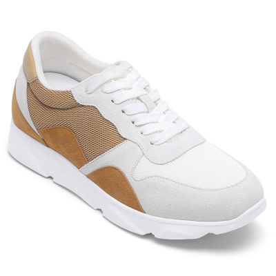 Zapatos Con Tacon Hombre Casuales - Zapatos Con Alza Para Hombre De Cuero De Ante Marrón Amarillo 6 CM