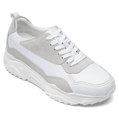 Zapatos Con Tacon Para Hombre - Zapatos Con Alzas Casuales De Cuero Blancos 7 CM