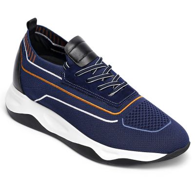 Zapatos De Hombre Con Alzas - Deportivas Con Tacon Oculto De Punto Azules De 7 CM