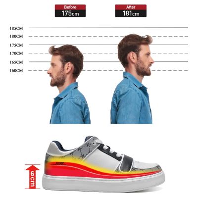 Zapatos Tacon Alto Para Hombres - Zapatos Con Alzas De Piel Blanca y Tela Estampada Gris 6 CM