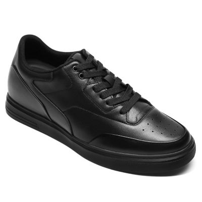 zapatos con alzas para hombre - zapatos casuales de piel negra con tacón alto de 6cm