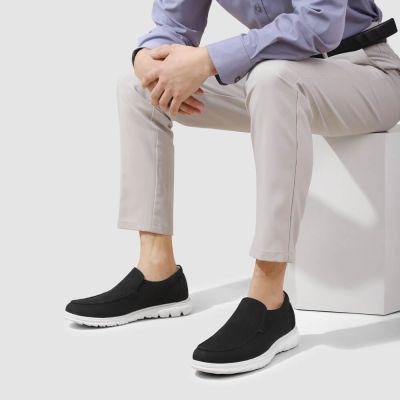 Zapatos Con Alzas Para Hombre - Lona Negra Mocasines Sin Cordones De Hombre Altos 5 CM