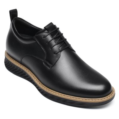 Zapatos Casuales De Negocios Para Hombres - Piel De Becerro Negro Calzado Con Alzas 7CM Más Alto