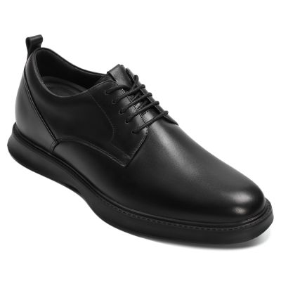 Zapatos De Hombre Con Alzas - Zapatos Derby De Negocios Informales De Cuero Negro De 7CM  Más Alto