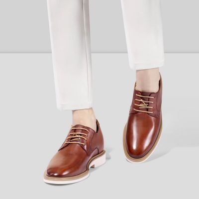 zapatos con alzas - zapatos de vestir hombre altos - zapatos marrones derby hombre 7CM