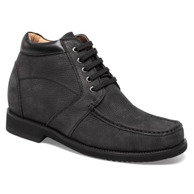 Botas Hombre Negras de Vaquero para parecerse más alto - Zapatos Gamuza del Ocio Ocasional - 9 CM Más Alto