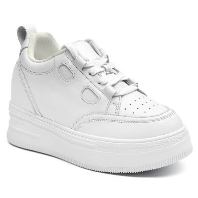 Zapatos Con Alzas Mujer - Zapatos De Plataforma De Cuero Blancos 10 CM