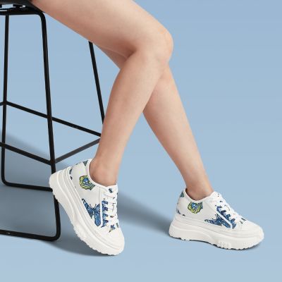 Zapatos Con Alzas Mujer - Zapatos De Altura Para Mujer - Zapatos De Mujer De Tela Blanca Con Estampado De Mariposas 8 CM