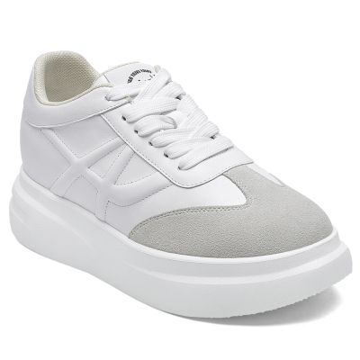 deportivas con alzas mujer - Zapatillas casual mujer cuña blanca 7CM