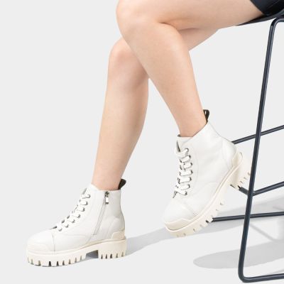 alzas para zapatos mujer - botas mujer tacon alto - Cuero de vaca blanco calzado con alzas 8CM