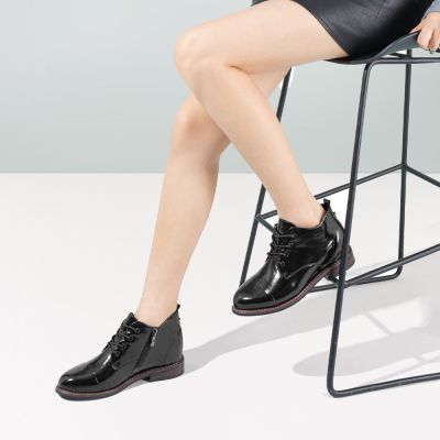 zapatos con alzas mujer - botines mujer piel negro - 6CM más alto