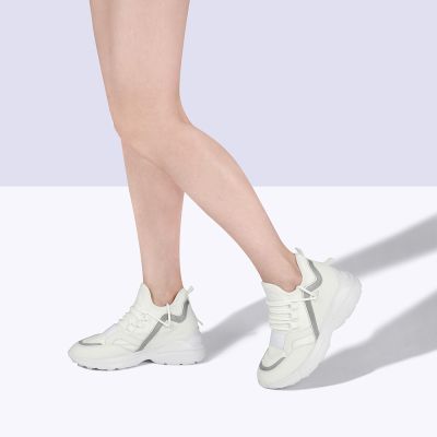 Zapatos Con Alzas Mujer - Deportivas Con Alzas - Zapatillas De Cuero Blanco 8CM