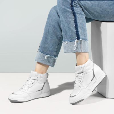 Height Increasing Shoes For Ladies - Elevator Shoes Sneakers Women's - White High Top Sneakers 6 CM / 2.36 Inches