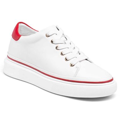 zapatos mas alto - deportivas con alzas mujer - Deportivas de Piel Blanca 7 CM