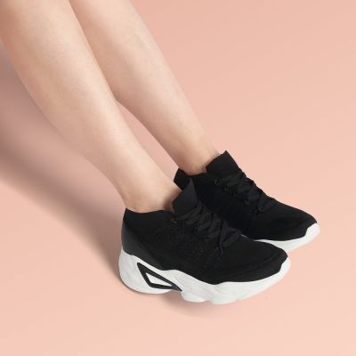 Zapatos Con Alzas Mujer - Deportivas Con Tacon Oculto - Zapatos De Punto Negros Transpirables 6 CM