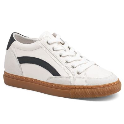 deportivas con alzas mujer - zapatos mas alto - Zapatillas de cuero blancas 6 CM