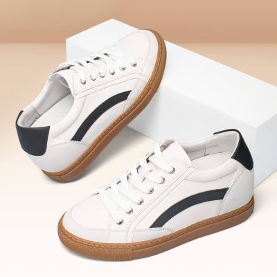 deportivas con alzas mujer - zapatos mas alto - Zapatillas de cuero blancas 6 CM