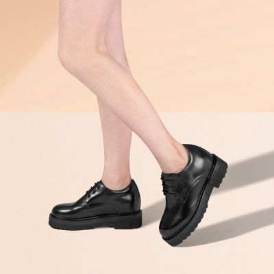 Zapatos De Tacon Alto Para Mujer - Zapatos Con Alzas De Piel De Becerro Negros 8 CM