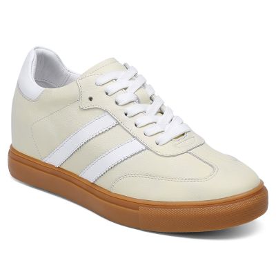 Zapatillas Con Alzas Mujer Casuales - Cuero Blanco Roto Zapatos Con Alza 5 CM