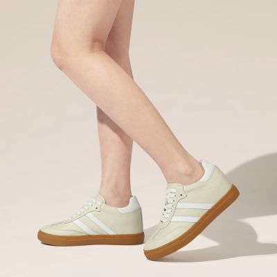 Zapatillas Con Alzas Mujer Casuales - Cuero Blanco Roto Zapatos Con Alza 5 CM