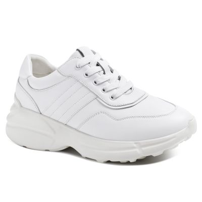 Deportivas Zapatos Con Alzas Mujer - Casual Zapatos Con Alzas - Cuero De Vaca Blanco Deportivas Mujer 6 CM