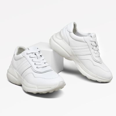 Deportivas Zapatos Con Alzas Mujer - Casual Zapatos Con Alzas - Cuero De Vaca Blanco Deportivas Mujer 6 CM