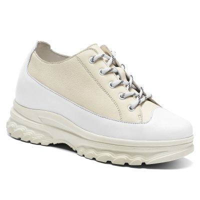 Zapatos Con Alzas Mujer Casuales - Beige Claro Zapatos Altos De Mujer 7 CM Más Alto