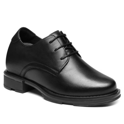 Zapatos Altos De Mujer Casuales - Cuero De Vaca Negro Zapatos De Altura 8 CM Más Alto