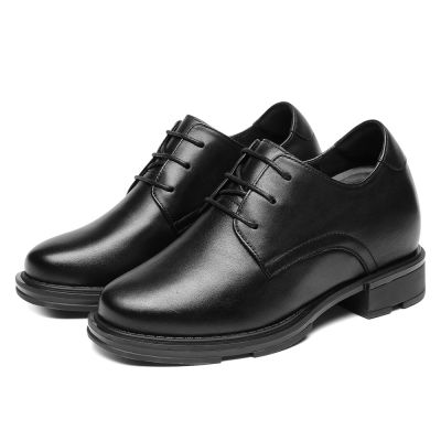 Zapatos Altos De Mujer Casuales - Cuero De Vaca Negro Zapatos De Altura 8 CM Más Alto